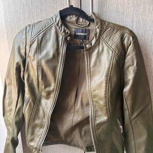 Express Olive Green Faux Leather Jacket